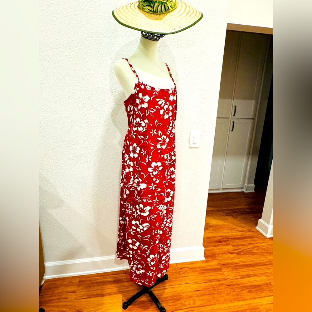 Women’s Vintage Hawaiian Authentic Hilo Hattie RED HIBISCUS Maxi DRESS sz 14